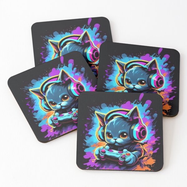 Item preview, Cute Neon Gamer Cat With Headphones – Colorful Gaming Art designed and sold by Articooler.