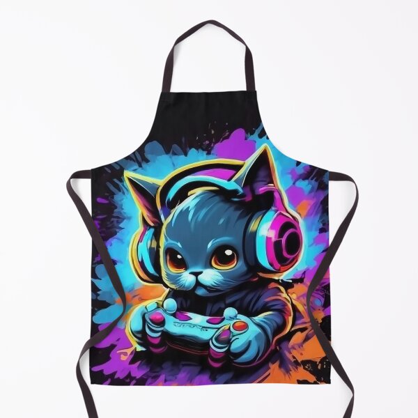 Item preview, Cute Neon Gamer Cat With Headphones – Colorful Gaming Art designed and sold by Articooler.