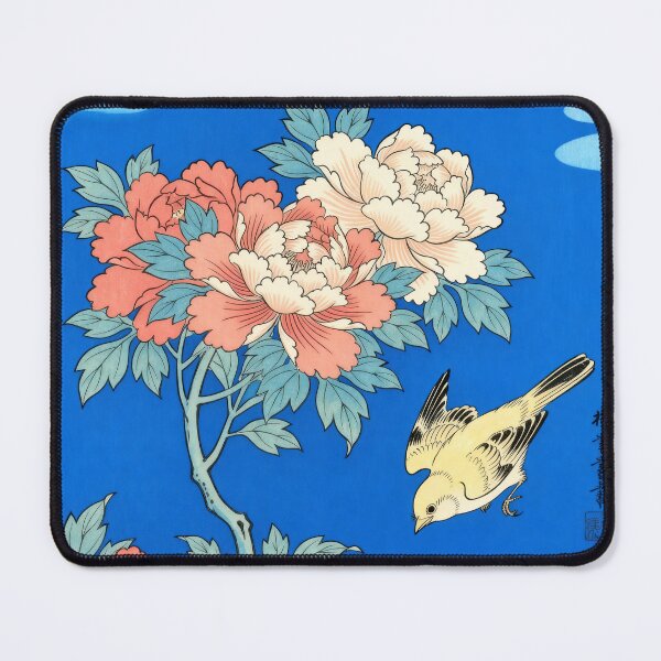 Item preview, Ukiyo-e Peony Bird Poster Hokusai Style, Japanese Woodblock Peonies Canary Print, Vintage Floral Sparrow Wall Art Asian Decor designed and sold by AbstractAuraArt.