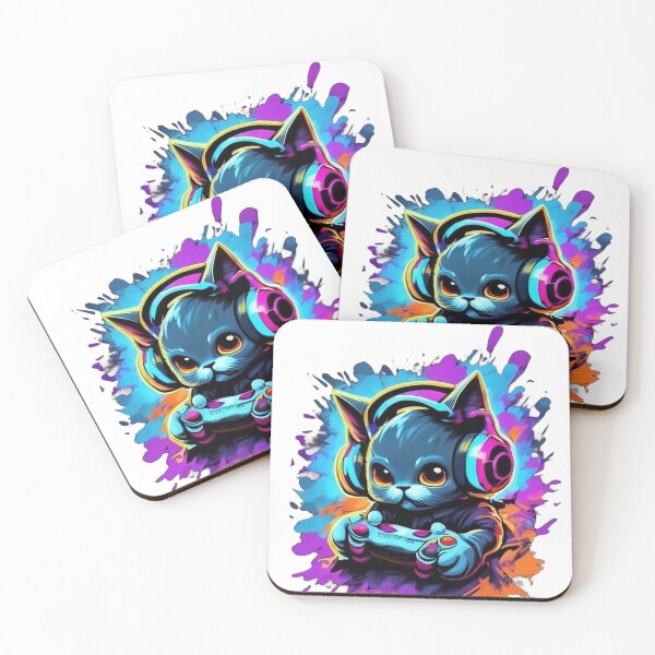 Item preview, Cute Neon Gamer Cat With Headphones – Colorful Gaming Art designed and sold by Articooler.