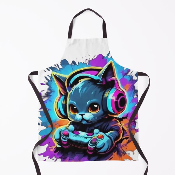 Item preview, Cute Neon Gamer Cat With Headphones – Colorful Gaming Art designed and sold by Articooler.