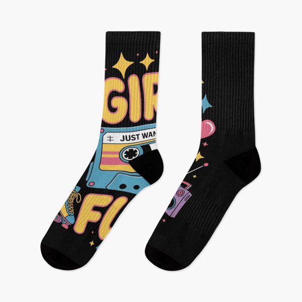 Item preview, Girls Just Wanna Have Fun Retro Cassette Rainbow Quote designed and sold by flagylART.