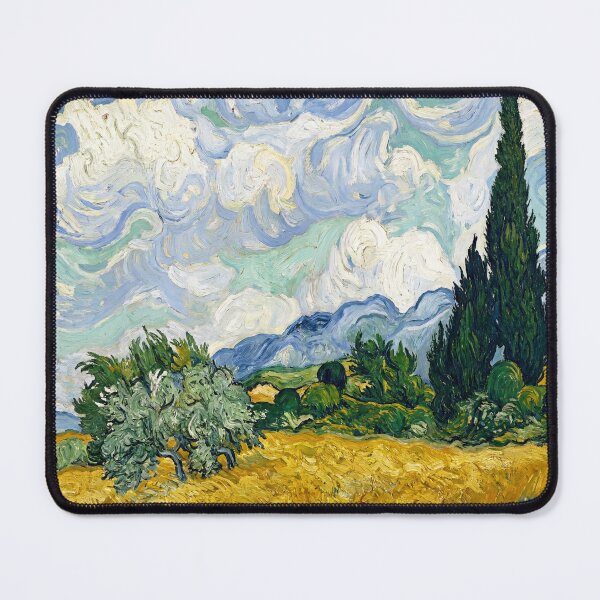 Item preview, Van Gogh Wheat Field Cypresses Poster Post-Impressionist, Swirling Blue Sky Golden Wheat Landscape Print, Provence Cypress Tree Wall Art designed and sold by AbstractAuraArt.