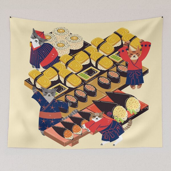 Item preview, Sushi Master Cats | Japanese Feline Chefs in Yukata | Isometric Sushi Scene designed and sold by Kanniax.