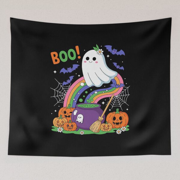 Item preview, Boo Colorful Rainbow Horror Carved Pumpkin Halloween Ghost copy designed and sold by RsFilsingerArt.