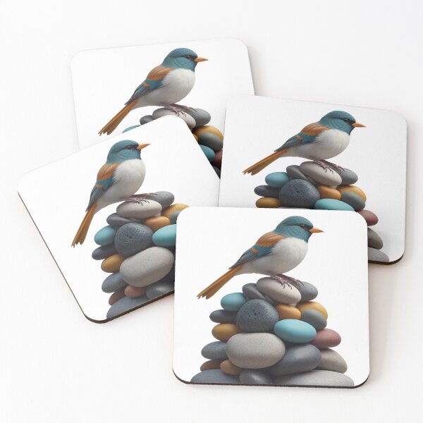 Item preview, Colorful Bird on Balanced Stones – Minimal Zen Nature Art designed and sold by Foks07.