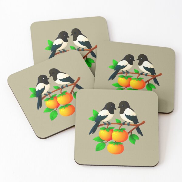 Item preview, Zen Pair of Joy: Magpie couple on a Persimmon Tree Bringing Good  designed and sold by Fantabulous.
