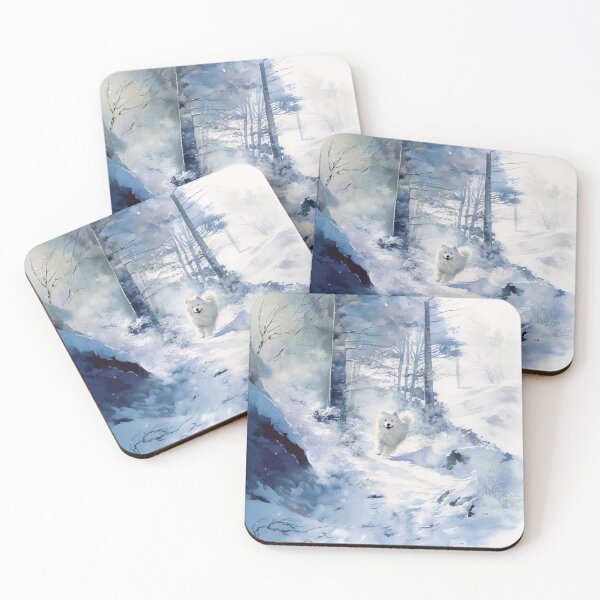 Item preview, A Samoyed bounding through a snowy forest, Dogs in Motion designed and sold by CDC40.