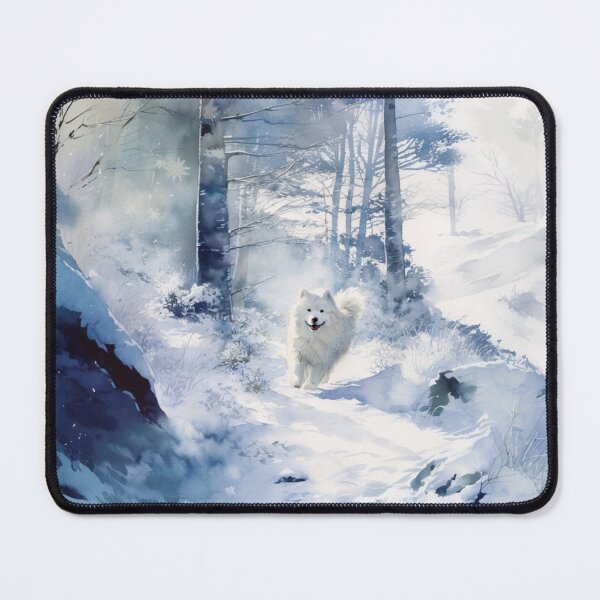Item preview, A Samoyed bounding through a snowy forest, Dogs in Motion designed and sold by CDC40.