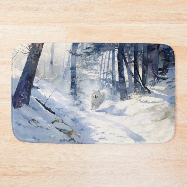 Item preview, A Samoyed bounding through a snowy forest, Dogs in Motion designed and sold by CDC40.