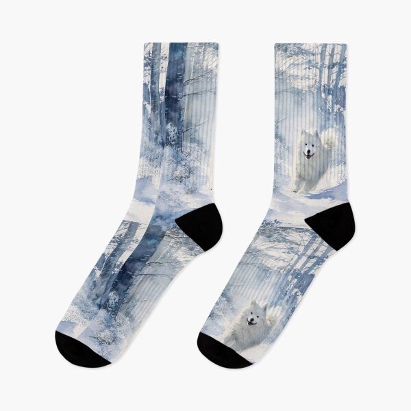 Item preview, A Samoyed bounding through a snowy forest, Dogs in Motion designed and sold by CDC40.