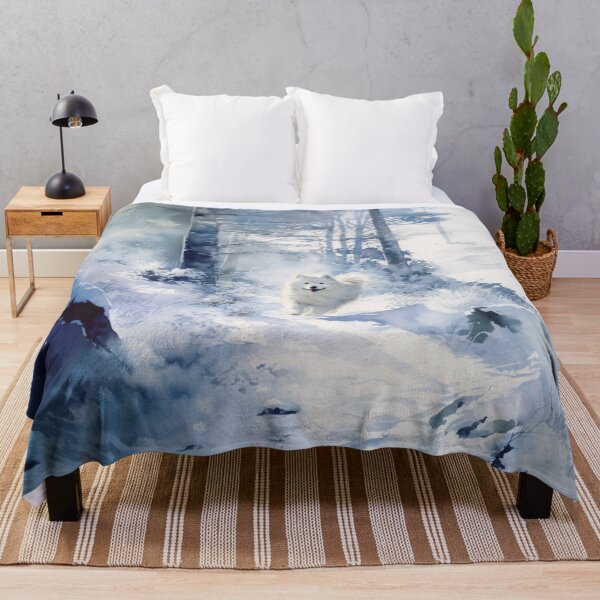 Item preview, A Samoyed bounding through a snowy forest, Dogs in Motion designed and sold by CDC40.