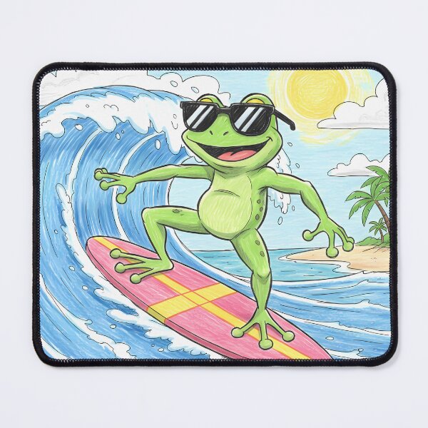 Item preview, Surf’s Up, Cool Frog! – A Retro 90s Cartoon Pencil Sketch designed and sold by RecortShirt.