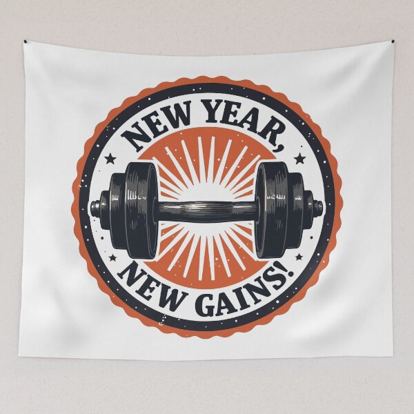 Item preview, New Year New Gains - Funny Gym Motivation & Fitness Goals 2026 Dumbbell Emblem designed and sold by Design-Pro-21.