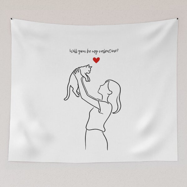 Item preview, My Cat Is My Valentine Minimalist Line Art T-Shirt designed and sold by FantasyRealmOP.