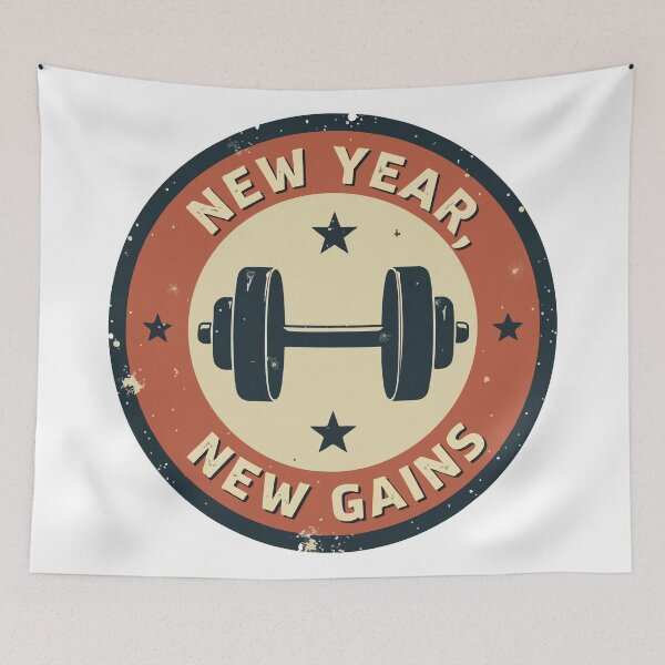 Item preview, New Year New Gains - Vintage Gym Barbell Fitness Motivation & Workout 2026 designed and sold by Design-Pro-21.
