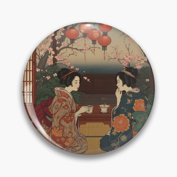 Item preview, Ukiyo E Evening Teahouse Two Women Lantern Interior Art designed and sold by Vandy Fullam.