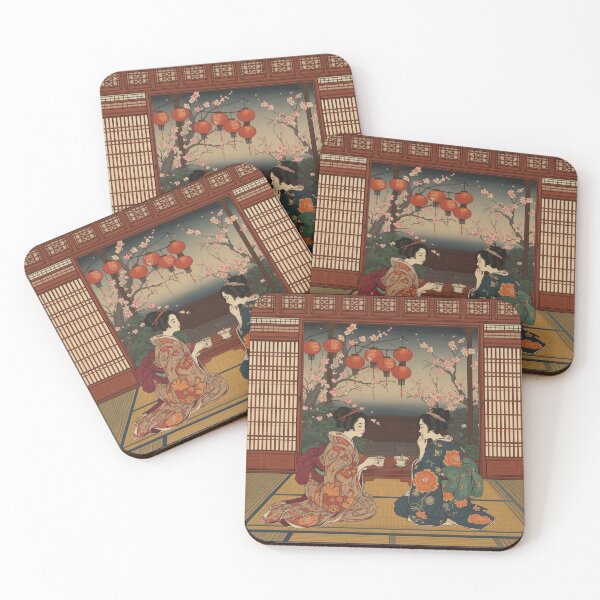 Item preview, Ukiyo E Evening Teahouse Two Women Lantern Interior Art designed and sold by Vandy Fullam.