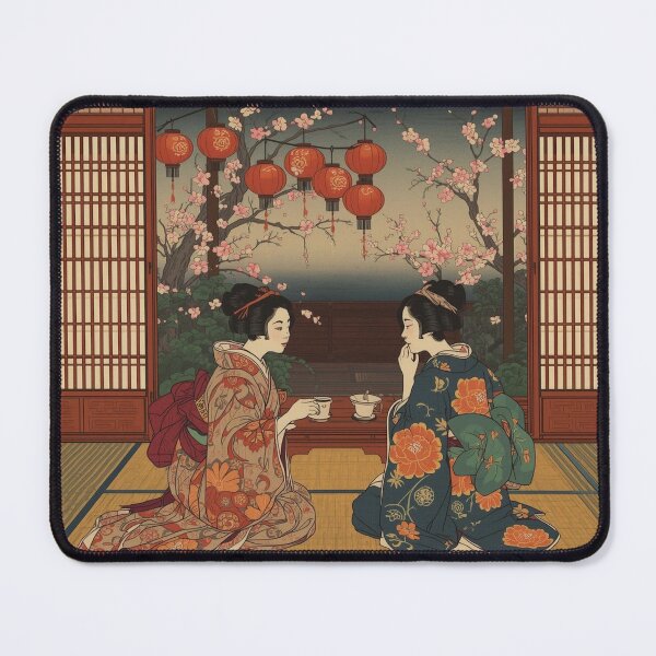 Item preview, Ukiyo E Evening Teahouse Two Women Lantern Interior Art designed and sold by Vandy Fullam.