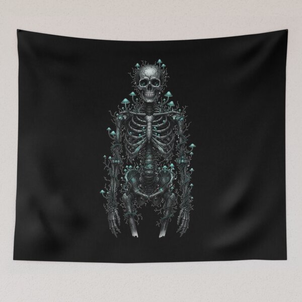Item preview, Ethereal Rebirth: Bioluminescent Mushroom Skeleton Art designed and sold by MartinxMarie.