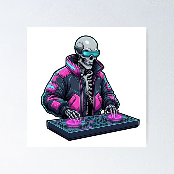 Item preview, Cyberpunk Skeleton DJ - Neon Street Art Skeleton Sticker designed and sold by Skill_&_Stone.