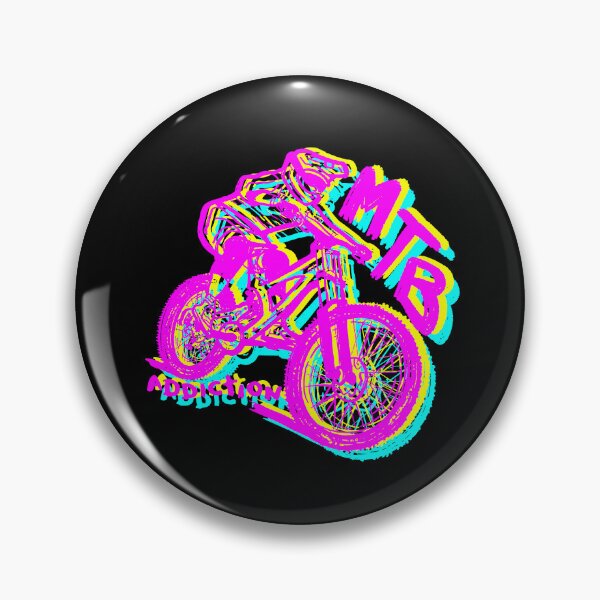 Artikelvorschau, MTB Addiction Downhillfahrer pink gelb blau entworfen und verkauft von MTB Addiction.