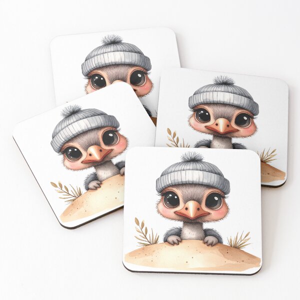 Item preview, Cute Baby Ostrich Peeking Over Sand Wearing Beanie designed and sold by takeng07.