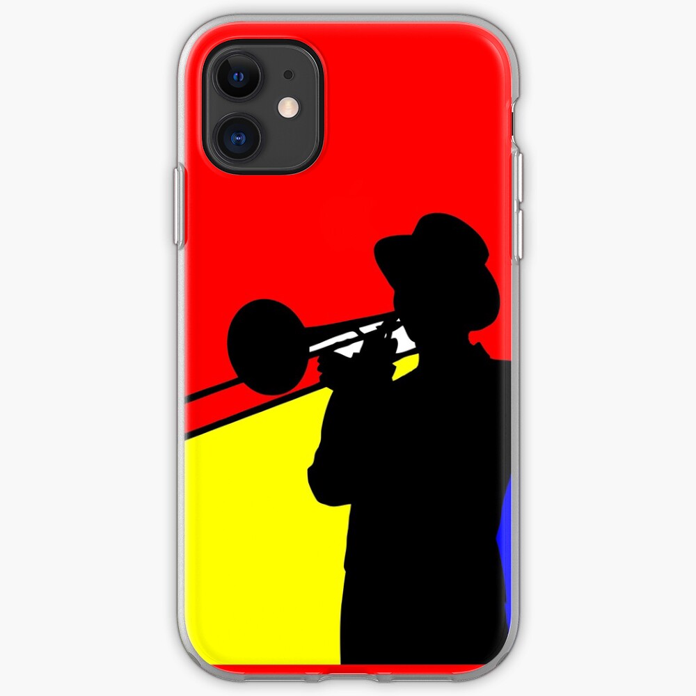 "Silhouette trombone player, mondrian colours" iPhone Case & Cover by