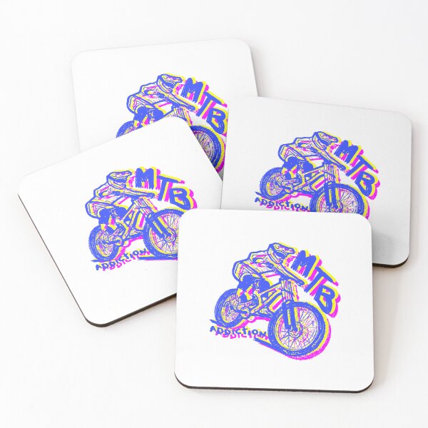 Item preview, MTB Addiction downhill rider blue yellow pink designed and sold by MTB Addiction.