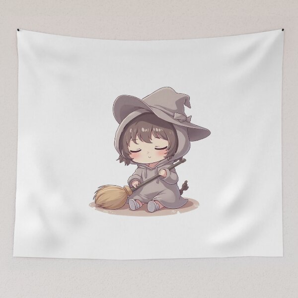 Item preview, Kawaii Witch with Broom – Cute Fantasy Character designed and sold by santi-ia.