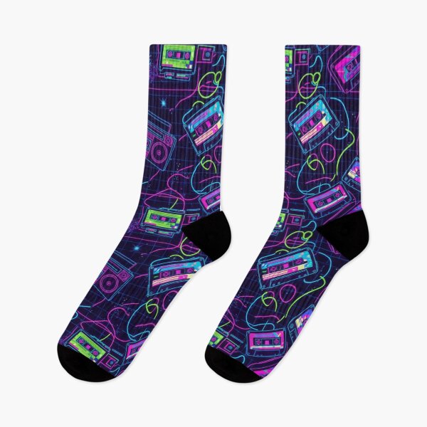 Item preview, Neon Retro Cassette Pattern – 80s Synthwave Music Vibes designed and sold by MerchYouSearch.