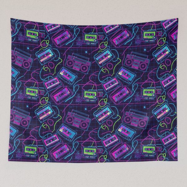 Item preview, Neon Retro Cassette Pattern – 80s Synthwave Music Vibes designed and sold by MerchYouSearch.