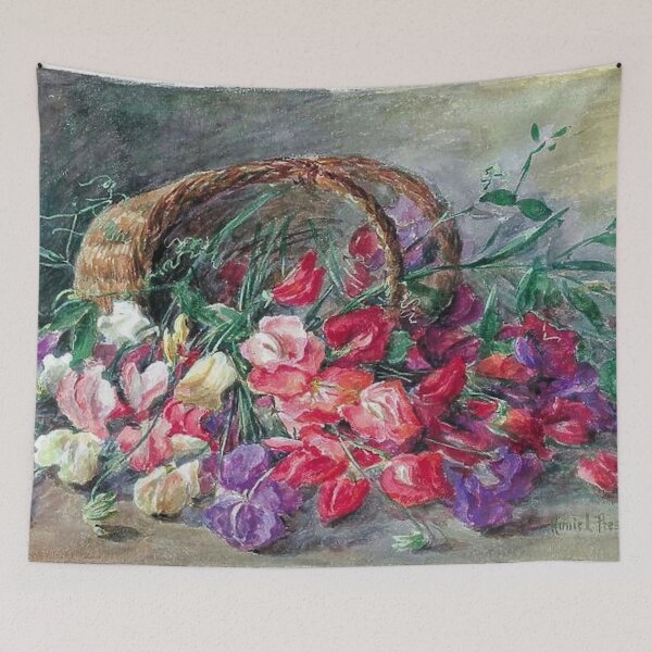 Item preview, Still Life with Sweet Peas in a Basket designed and sold by tomorrowsart.