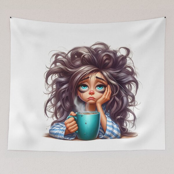 Item preview, Sleepy Girl With Coffee Mug – Cute Cozy Morning Coffee Illustration designed and sold by Lulunza.