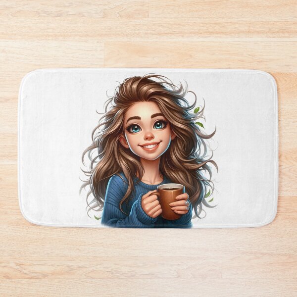 Item preview, Happy Girl Holding Coffee Cup – Cute Cozy Coffee Morning Art designed and sold by Lulunza.