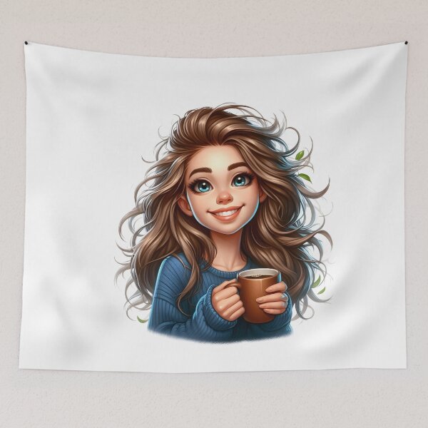 Item preview, Happy Girl Holding Coffee Cup – Cute Cozy Coffee Morning Art designed and sold by Lulunza.