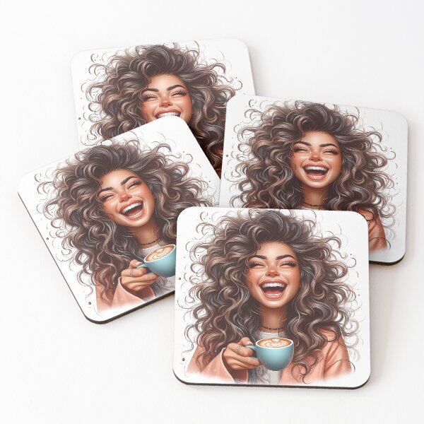 Item preview, Laughing Girl Drinking Coffee – Cute Coffee Lover Illustration designed and sold by Lulunza.