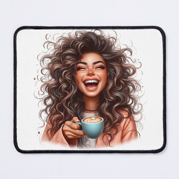 Item preview, Laughing Girl Drinking Coffee – Cute Coffee Lover Illustration designed and sold by Lulunza.