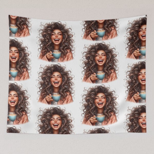 Item preview, Laughing Girl Drinking Coffee – Cute Coffee Lover Illustration designed and sold by Lulunza.