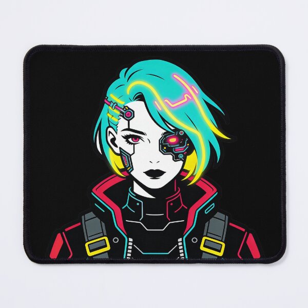 Item preview, Cyberpunk Anime Girl with Neon Hair and Cybernetic Eye designed and sold by Vertex Vision Studio.