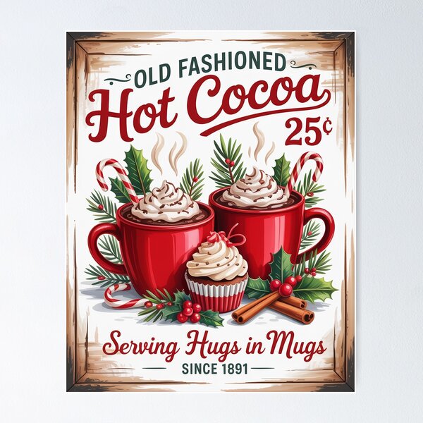Item preview, Old Fashioned Hot Cocoa Vintage Christmas Sign Illustration designed and sold by LunaPixelStudio.