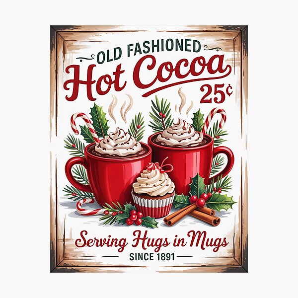Item preview, Old Fashioned Hot Cocoa Vintage Christmas Sign Illustration designed and sold by LunaPixelStudio.
