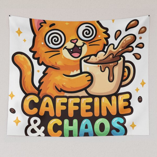 Item preview, Caffeine & Chaos Coffee Cat – Funny Kawaii Coffee Lover  designed and sold by TheRaiShop.