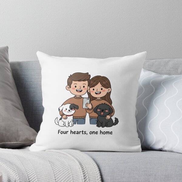 Item preview, Couple with Pets Sticker – Four Hearts One Home Design, Cute Family Illustration, Pet Parents Gift designed and sold by JaiSoftStudio.