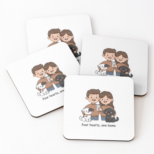 Item preview, Couple with Pets Sticker – Four Hearts One Home Design, Cute Family Illustration, Pet Parents Gift designed and sold by JaiSoftStudio.