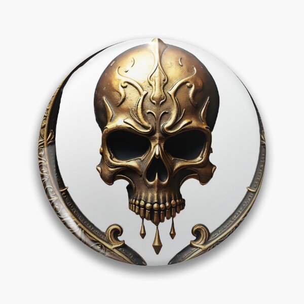 Item preview, Golden skull emblem in ornate circular filigree frame on black designed and sold by Creative88Art.