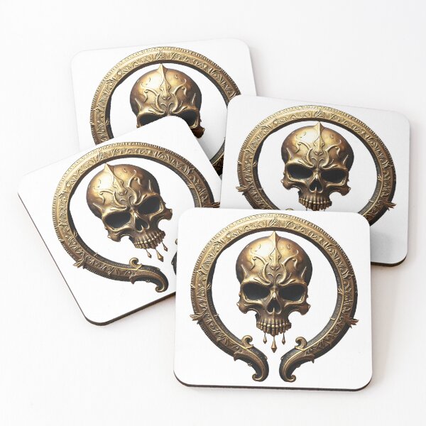 Item preview, Golden skull emblem in ornate circular filigree frame on black designed and sold by Creative88Art.