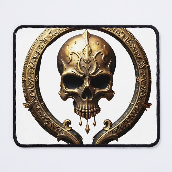Item preview, Golden skull emblem in ornate circular filigree frame on black designed and sold by Creative88Art.