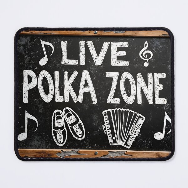 Item preview, Rustic wooden chalkboard sign reads Live Polka Zone with icons designed and sold by Creative88Art.
