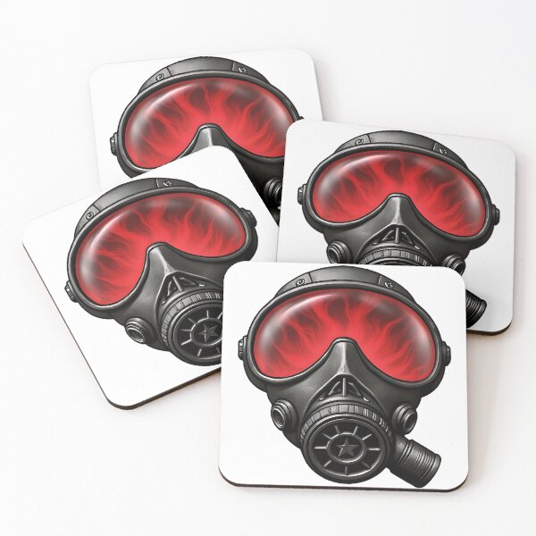 Item preview, Black tactical gas mask with red glowing visor lenses on black designed and sold by Creative88Art.